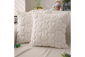 DFXSZ Easter Pillow Covers 18x18 inch Set of 2 Easter Decoration Cream White Rabbit Soft Plush Faux Fur Jacquard Throw Pillows for Bedroom Sofa Holiday Festivals Home Decor FHJ-010A18