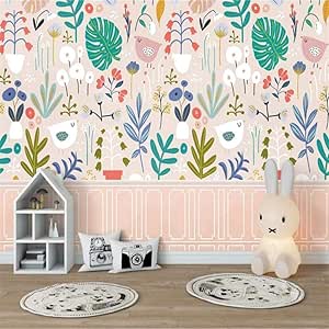 Fondo De La Habitación De Los Niños Papel De Pared 3D Rosa De Dibujos