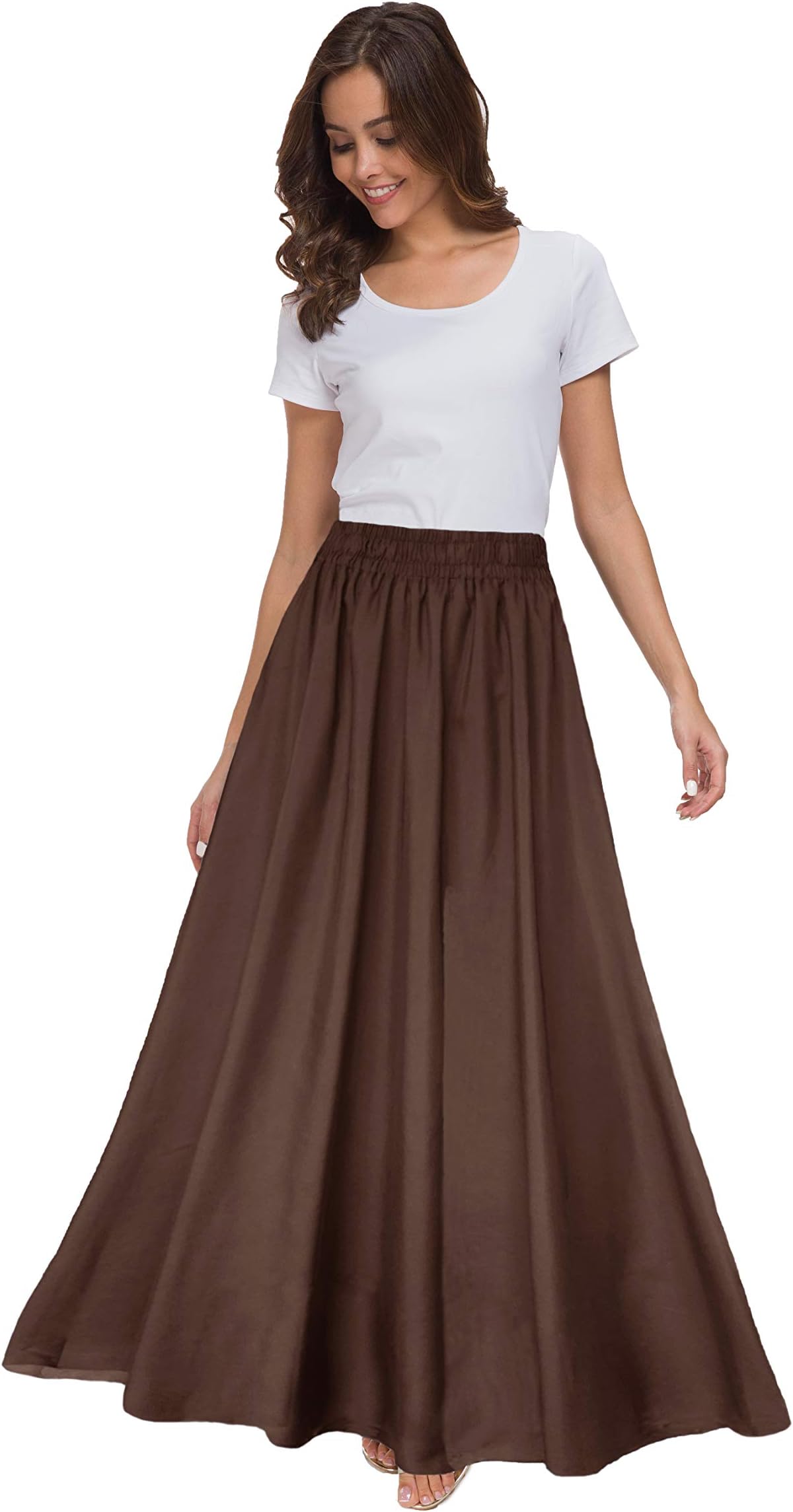 SinonoWomens Chiffon Retro Maxi Skirt Vintage Ankle-Length Skirts