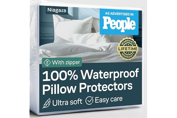 Niagara 4 Pack Waterproof Pillow Protectors Queen 20x30 Inches Smooth Zipper Premium Encasement Covers Quiet Cases Set White