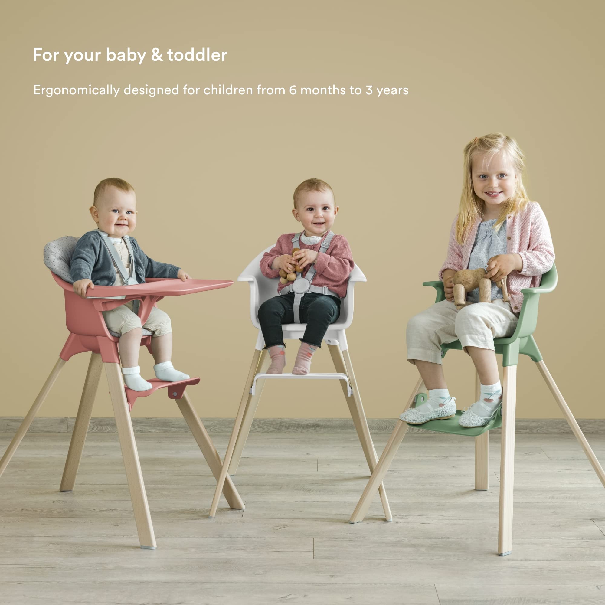 Stokke Clikk High Chair, White - All-in-One High Chair with Tray + Harness - Light, Durable & Travel Friendly - Ergonomic with Adjustable Features - Best for 6-36 Months or Up to 33 lbs