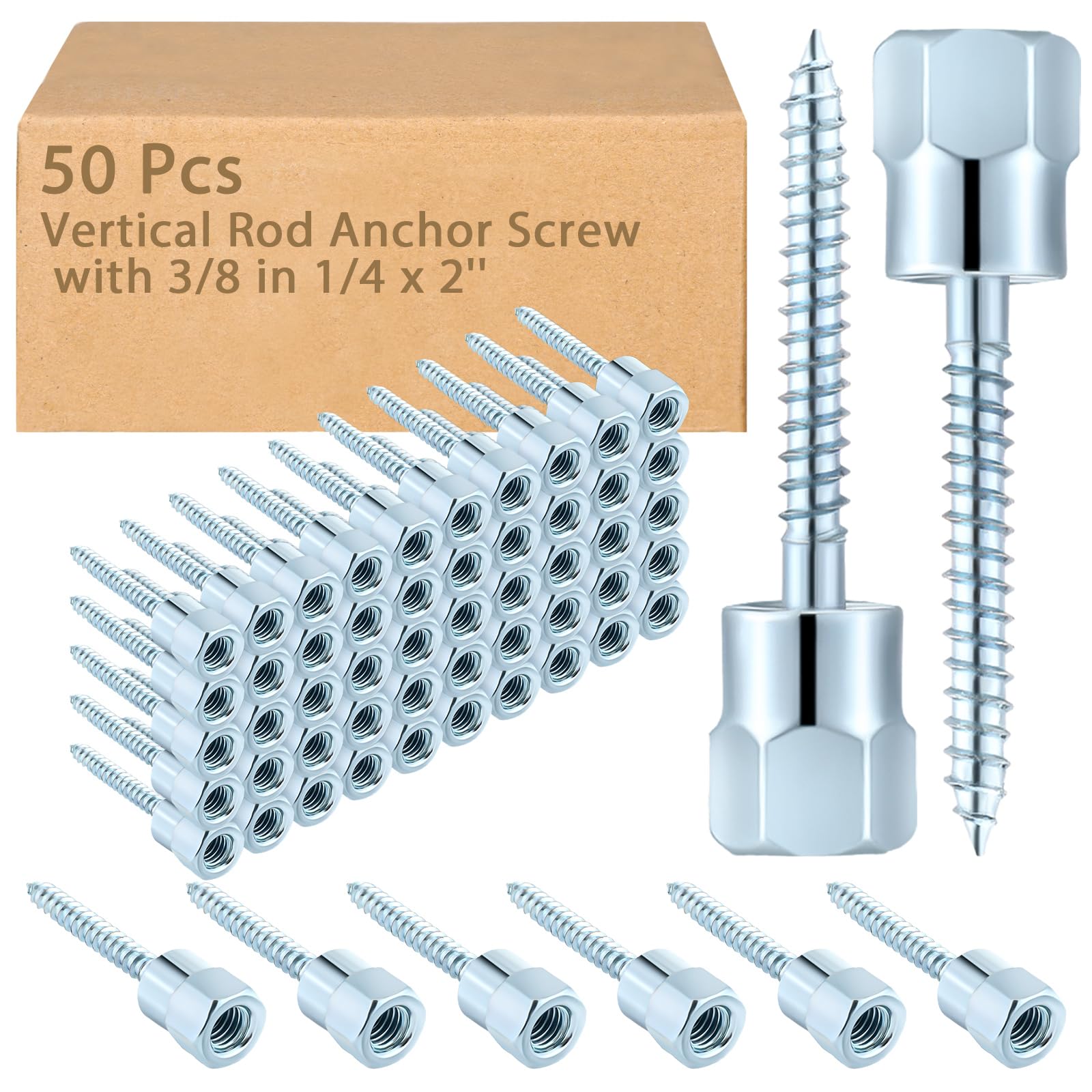 Photo 1 of Gisafai 50 Pcs Vertical Rod Anchor Screw with 3/8 in 1/4 x 2'' Screw Threaded Fitting Threaded Rod Hanger for Wood