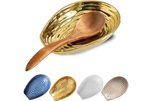 Tikooere Spoon Rest, Large 5.7 Inch Ceramic Spoon Holder for Stove Top, Farmhouse Cooking Spoon Rest for Kitchen Counter Decor, Porcelain Spoon Holder for Housewarming Gift (Gold)