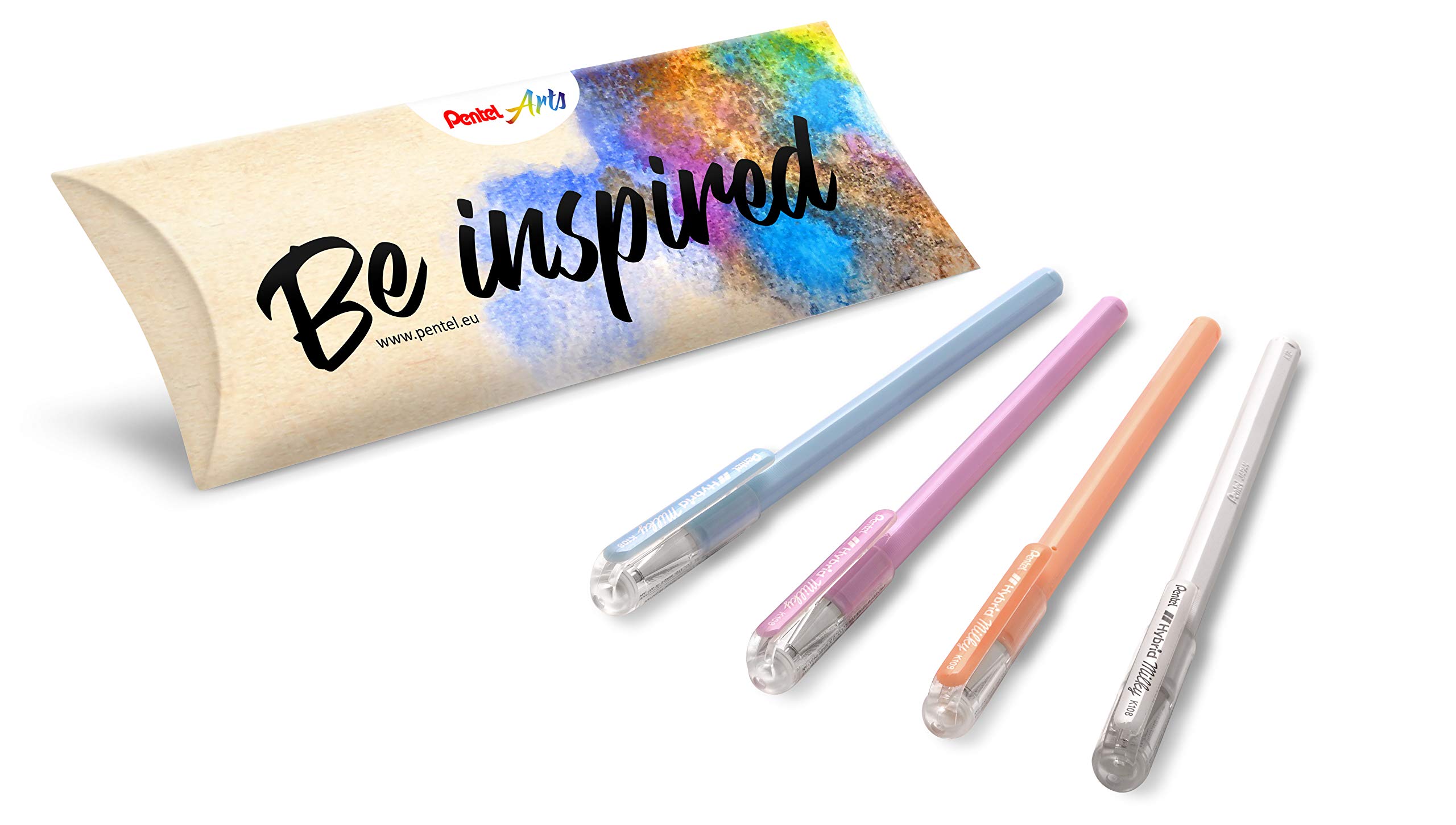 Pentel Arts Hybrid Milky K108-P, Gel Ink Rollerball, Pack of 4 Assorted Pastel Colours (Blue, Purple, Orange and White)