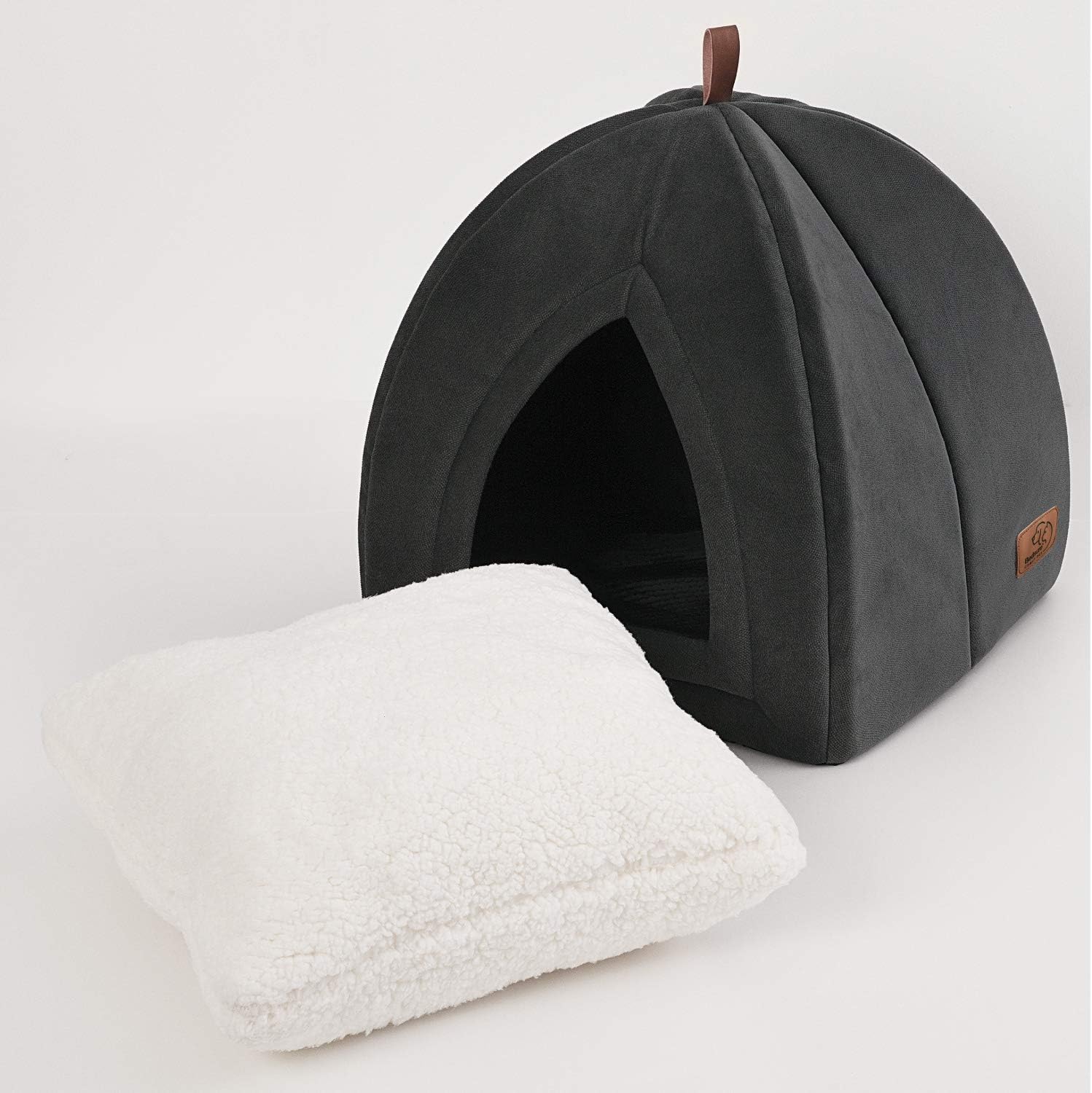 Bedsure Pet Tent Cave Bed for Cats/Small Dogs - 15x15x15 inches 2-in-1 Cat Tent/Kitten Bed/Cat Hut with Removable Washable Cushioned Pillow - Microfiber Indoor Outdoor Pet Beds, Dark Grey : Pet Supplies