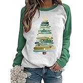 Women's Watercolor Tree Print Sweatshirt Merry Christmas Graphic Tees Cute Christmas Tree Shirts Casual Pullover Tops