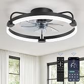 LEDIARY 20" Ceiling Fans with Lights and Remote, Low Profile Led Fan Light | Flush Mount, Stepless Dimmable Fandelier, 6 Speeds, 3 CCT, Quiet Reversible DC Motor, 2H Timer, Bedroom, Living Room, Black