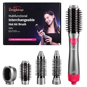 Amazon Com Brightup Hot Air Brush Hair Dryer Brush Styler Volumizer Negative Ionic Electric Blow Dryer Brush Curler Straightener Styler 4 In 1 Detachable Brush Kit With Interchangeable Brush Head Beauty