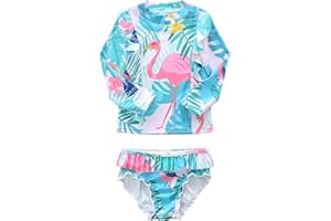 Aisyee Toddler Baby Girls Rash Guard Swimsuits Set for Girls Long Sleeve Bathing Suits with Bikini Bottom Two Piece Swim Set