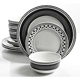 Gibson Home Classic Melody 12 Piece Dinnerware Set, Black/White