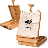 DJAR Tabletop Sketchbox Art Easel for Painting, Solid Beech Wood, Natural | Adjustable Desktop Art Stand with Storage Drawer, Portable Wooden Tool Box for Sketching, Drawing and Painting Supplies 