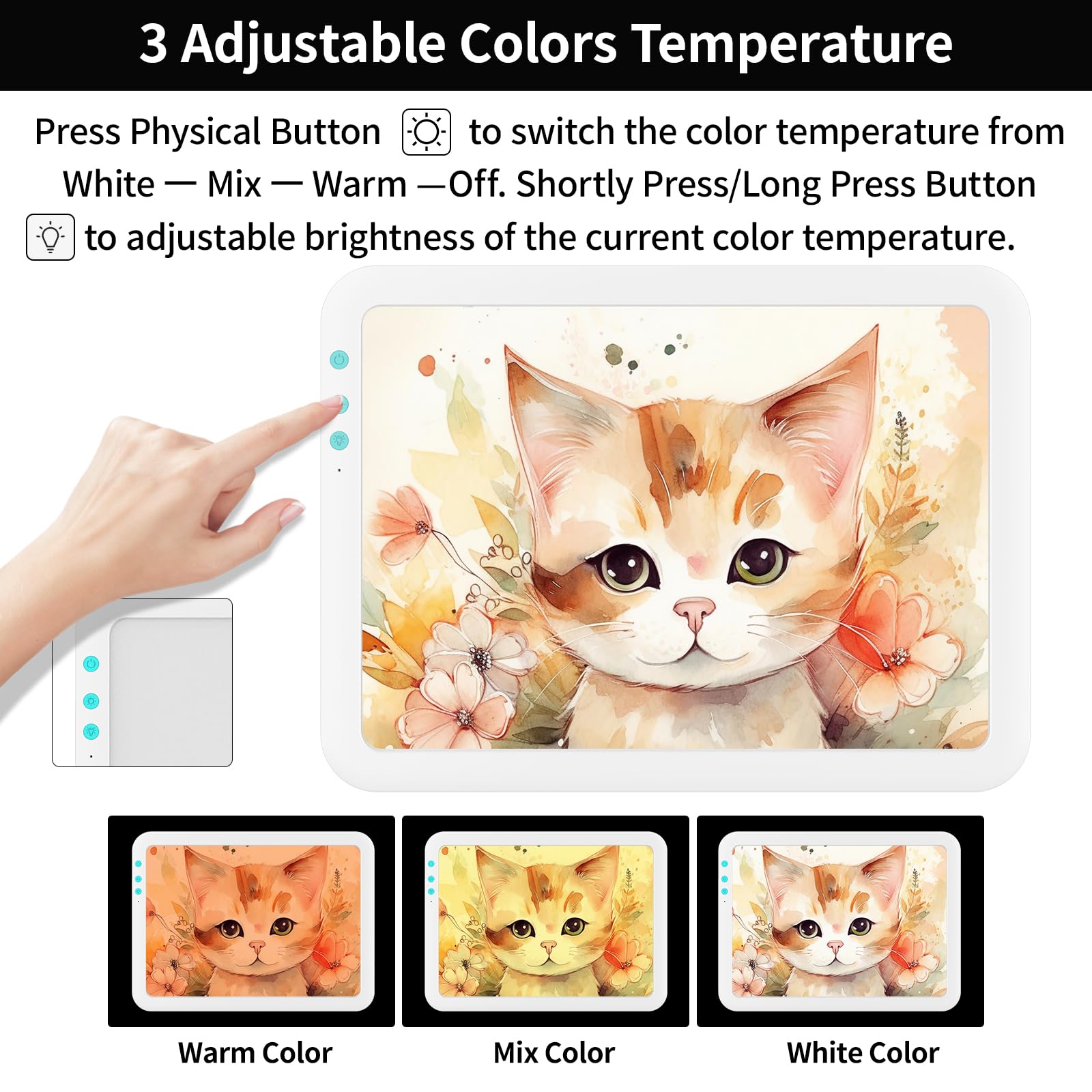 A4 Rechargeable Led Super Bright Light Pad Powered by 3500mAh Lithium Battery for Cricut Weeding Vinyl Tool, Portable Wireless Light Board/Box for Tracing, Diamond Painting, Sketching & Drawing