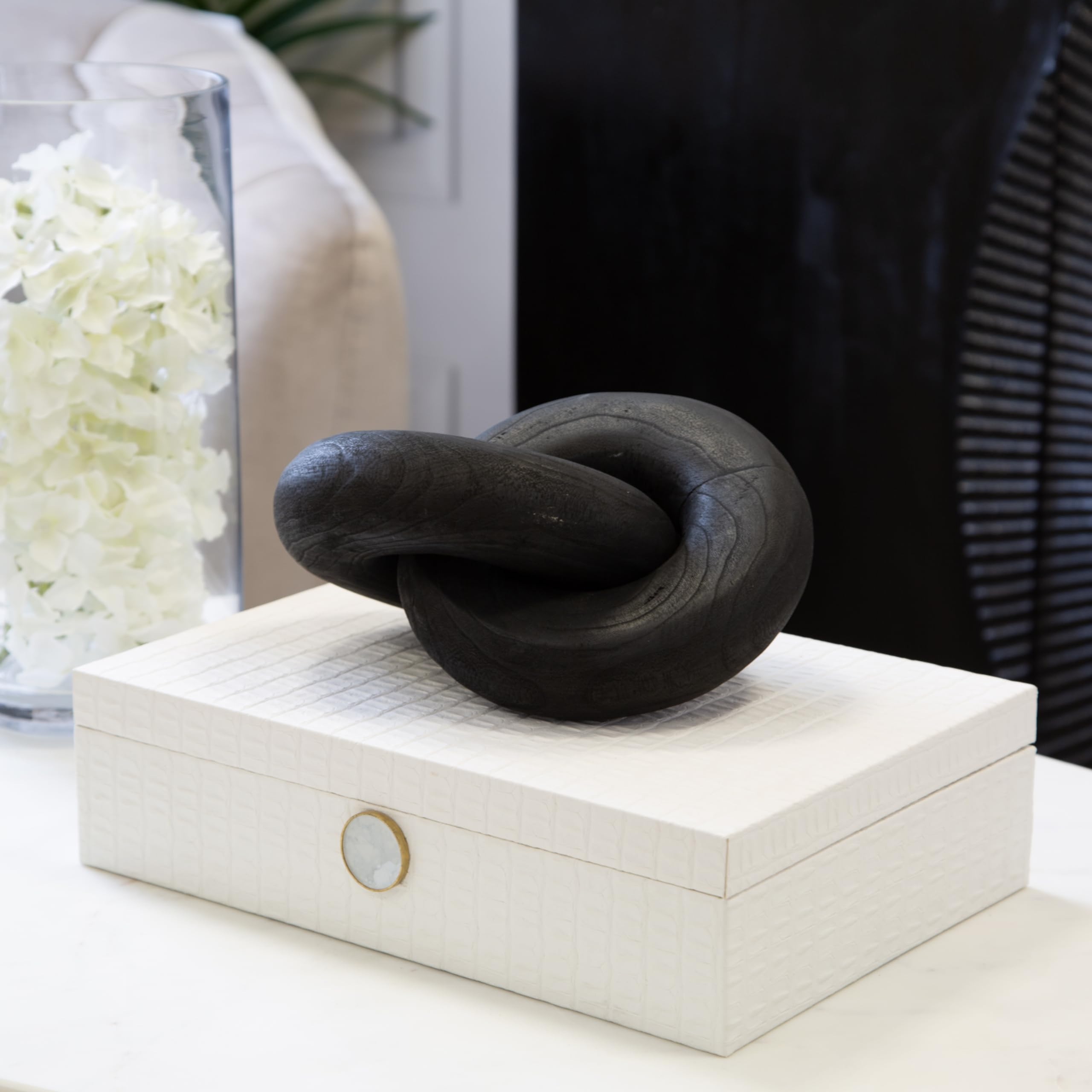 Wooden Black Chain Knot Ornament, Living Room Sculpture, Home Decor Statues