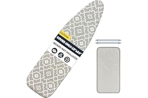 UniSimp Ironing Board Cover and Pad 15X54“ - Extra Thick Natural Cotton, Scorch & Stain-Resistant Padding, Standard Size Iron Board Cover with Metal Fasteners Heavy Duty Elastic Edge, Heatproof