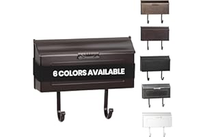 PRO-DF Cast Aluminum Metal Mailbox with Newspaper Hooks, Easy to Install Wall Mount, Heavy Duty, Rustproof Coated Paint, Horizontal Mail Box for Outside House Porch - 16” x 4.25” x 8.25” (Mocha Brown)