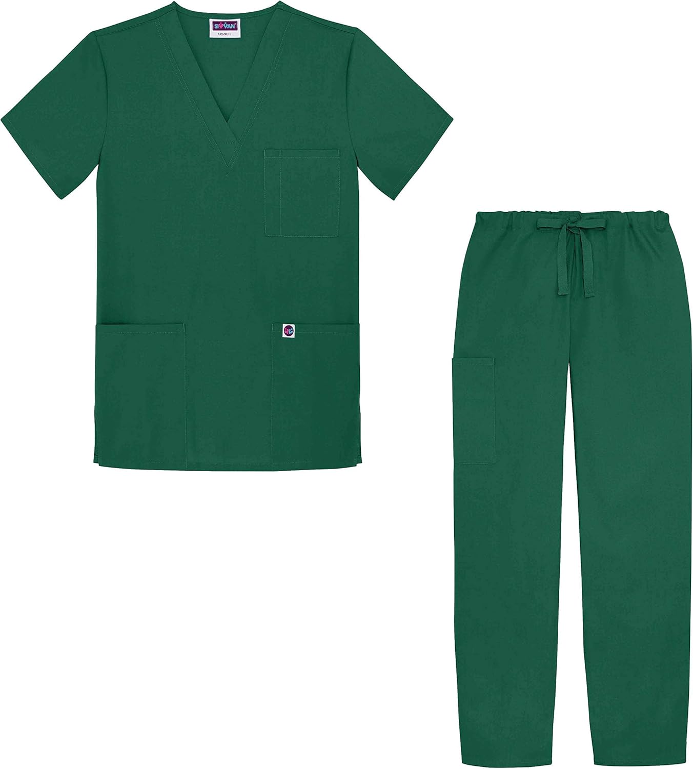 Sivvan Unisex Classic Scrub Set V-Neck Top/Drawstring Pants (Available in 15 Solid Colors): Clothing