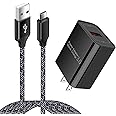 Fast Adaptive Quick Charge 3.0 Wall Charger Fast Charging Block Android Charger Cable Compatible for Samsung Galaxy S7/S6 Edge/J3/J7,LG Stylo 2 3 Plus,Moto G5/E6/E5/E4,Kindle Fire 7 8,Tablet