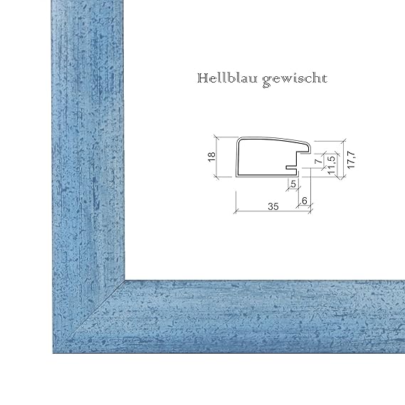 Bilderrahmen 'OLIMP' 37.5x98 cm oder 98x37.5 cm, MDF-Bilderrahmen mit Dekor Folienummantelung in Hellblau gewischt, 35 mm bre