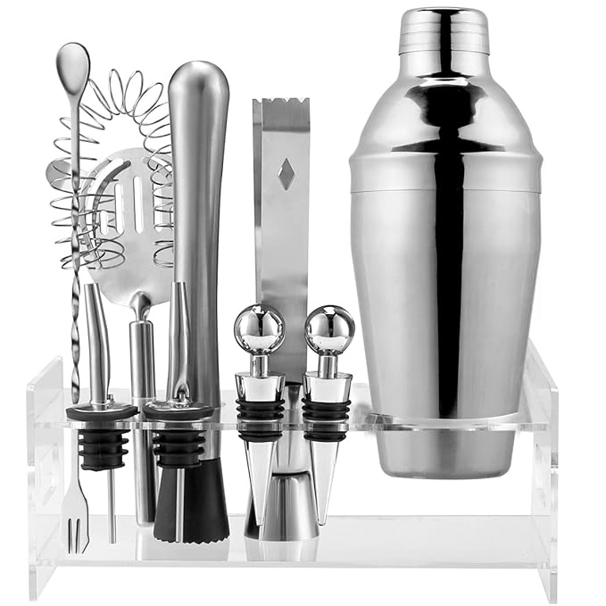 Tatuer Edelstahl Cocktail Shaker Set,Cocktail-Set: Edelstahl Messbecher, Sieb, Eiszange, Barlöffel, Ausgießer, Weinverschlüss