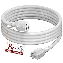 16/3 Short Extension Cord 8 FT, White Extension