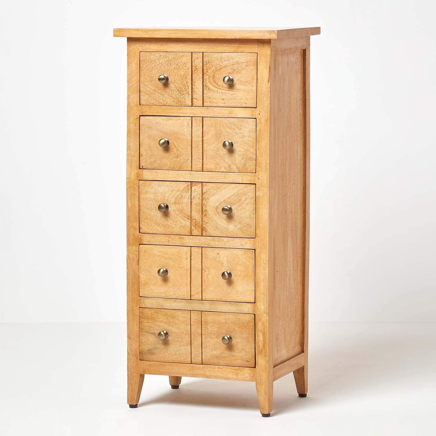HOMESCAPES Solid Mango Wood Tall Chest of 5 Drawers Oak Shade with