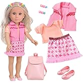 AK KYC 18 Inch Girl Doll Playset with Clothes and Accessories Including 18 Inch Doll Jacket T-Shirt Skirt Shoes backbag Hairband for Little Girl