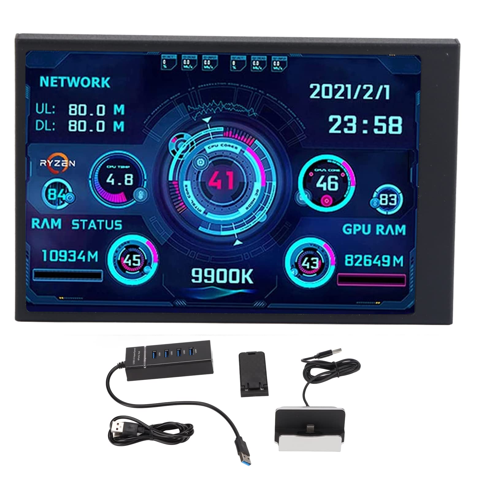 SUNGOOYUE 3.5 Inch IPS USB Mini Screen CPU RAM HDD Data Monitor Temperature Display 360 Degree Rotation Type C Sub Screen for Computer Case