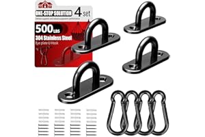 sprookber 304 Stainless Steel Pad Eye Snap Hooks, M5 Heavy Duty Ceiling Hooks, 500 lb Capacity Hammock Swing Hanging kit, Plant Hangers, Marine Hardware Staple Hook Loop with Screws, Set of 8(Black)
