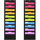 2 Pack Heavy Duty Storage Pocket Chart with 10 Pockets, 6 Over Door Hangers Included, Hanging Wall File Organizer by Hippo Creation - Organize Your Assignments, Files, Scrapbook Papers & More (Black)