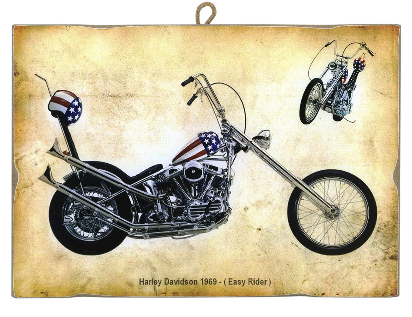 Picture Vintage Style Harley Davidson (Easy Rider) 1969 Collectible Print on Wood Made in Italy - Gift Idea