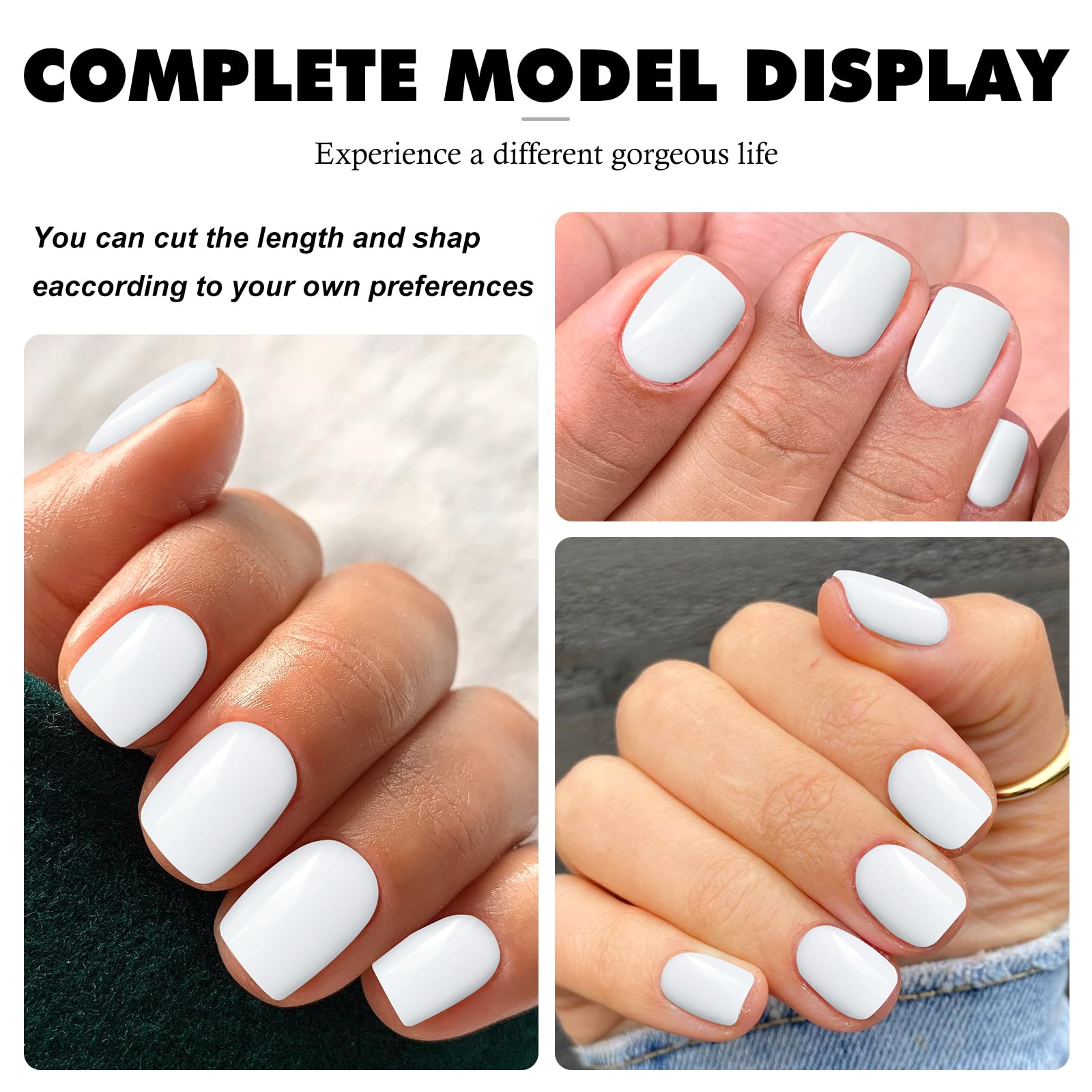 LuckForever Short Press on Nails 240pc Glossy White Press on Nails Short Square Round Fake Nails Full Cover 10 Sheets Nail Adhesive Tabs,Small Wooden Sticks and Nail Files False Nails for Women - Image 5