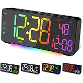 EVILTO Digital Alarm Clocks for Bedrooms, RGB Desk Clock with 15 Color Display, Date Temperature and Weekday, DST, Snooze, 2 Alarms, Ambient Lighting for Living Room, Bedside Office Gaming Desk Decor