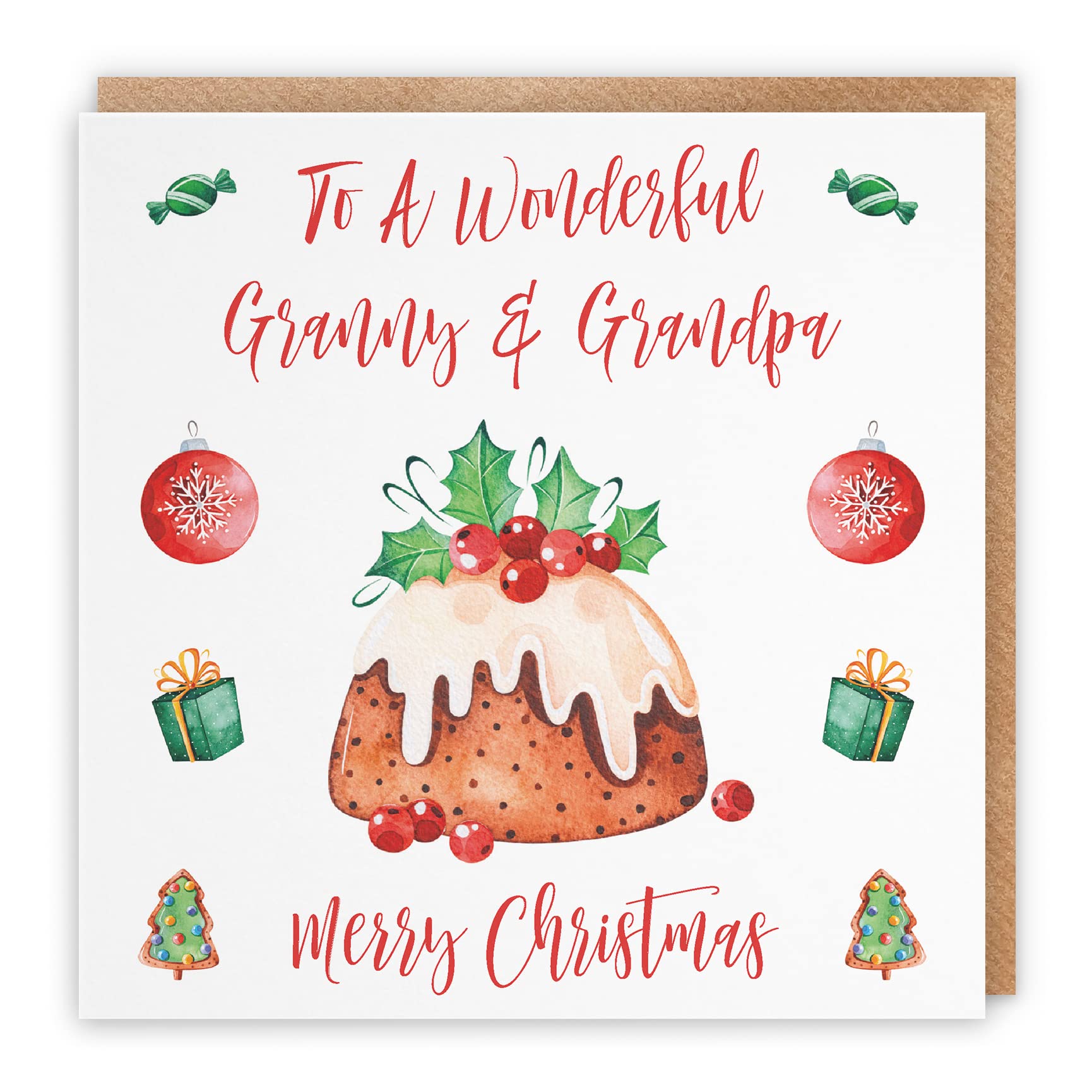 Hunts England - Granny And Grandpa Christmas Card - To A Wonderful Granny & Grandpa - Merry Christmas - Christmas Pudding Collection - Funny Xmas Card