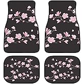 LONSANT Cherry Blossom Car Floor Mats Set of 4, Japanese Pink Sakura Flowers Print Vehicle Front Rear Carpets Floral Decor Rugs Non-Slip Auto Accessories Universal Fit for SUV Van Truck