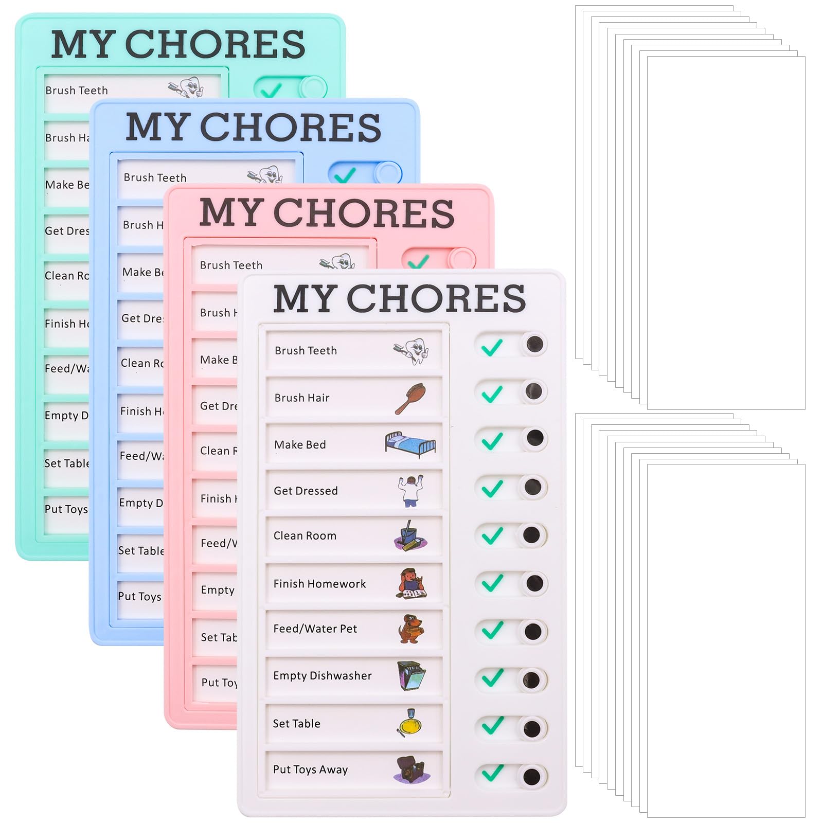 ZOCONE 4 PCS Chores Chart for Kids My Chores Checklist Board Kids with 20 Paper, Detachable Chore Chart for Planner Portable Hore Chart Memo Boards for Home Office Travel