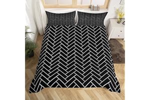 EROSEBRIDAL Black Geometric Duvet Cover Set Twin XL Black and White Striped Bedding Set Modern Soft Luxury Microfiber Reversible Stripe Pattern Comforter Cover for Boys Men Women Teens with Zipper Closure