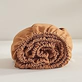 Simple&Opulence Linen Fitted Sheet (1 Piece) - 14 Inch Deep Pocket Mattress Cover Natural Flax Cotton Blended Soft Breathable Bedding - Rust, Full Size