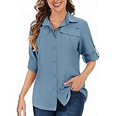 Women’s UPF 50 Safari Long Sleeve Sun Protection Shirt, Lightweight Quick Dry UV Fishing Hiking Outdoor Shirt