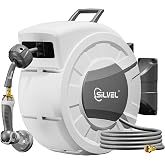 Retractable Garden Hose Reel, 1/2" x 100ft Wall Mount Heavy Duty Automatic Hose Reel with 10 Pattern Nozzle, Any Length Lock &amp; Slow Return System, 180&deg;Swivel Bracket Upgraded UV Resistant,Light Grey