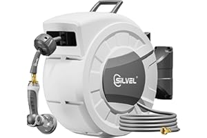 SILVEL Retractable Garden Hose Reel, 1/2 in x 100ft Wall Mount Heavy Duty Automatic Hose Reel with 10 Pattern Nozzle, Any Length Lock & Slow Return System, 180°Swivel Bracket Upgraded UV Resistant