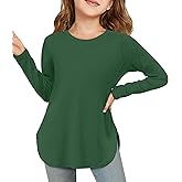 Haloumoning Girls Long Sleeve Shirts Kids Curve Hem Side Slit Soft Tunic Tops T-Shirts 5-14 Years