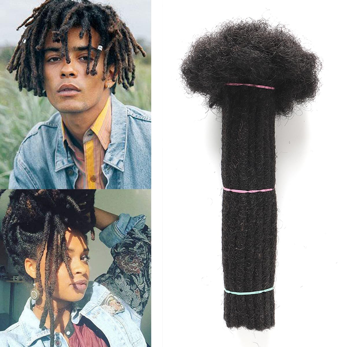 Alaleibaby0.6cmThickness 6 Inch 20 Strands Real Human Hair Dreadlock Extensions for Man/Women Full Head Handmade Permanent loc Extensions Bundles Can Be Dyed Bleached Curled and Twisted — image 1