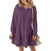 KISSMODA Womens Sweatshirt Dress Fall Long Sleeve Pullover Tops Patchwork Casual Mini Dresses