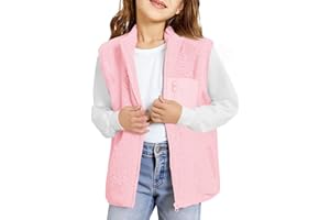Haloumoning Girls Sherpa Fleece Vest Kids Fall Winter Full Zip Fuzzy Outerwear Jacket with Pockets 5-14Y