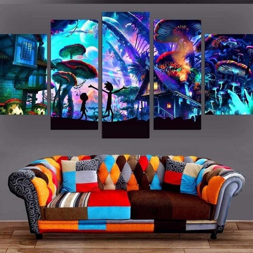 MLFDM Prints On Canvas Wall Art Picture 5 Panels Ink painting, decorative painting rick and morty For Living Room Home Decor
