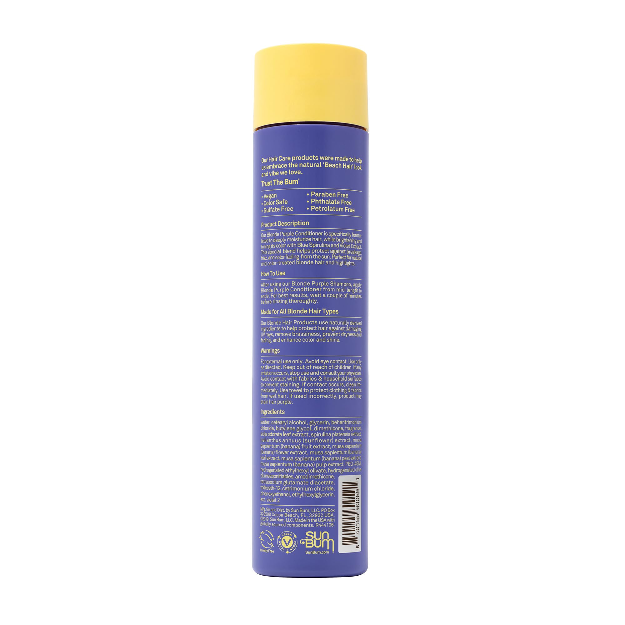Sun Bum Blonde Purple Conditioner - Moisturizing and Brightening Formula - UV Protecting and Color Enhancing and Toning Hair Treatment for Blonde Hair - Helps Prevent Breakage and Frizz - 10 oz