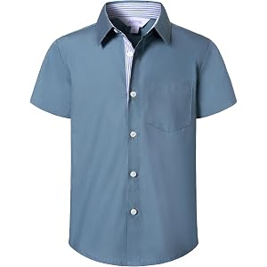 AOTIK Boys Button Down Shirt Short Sleeve 100% Cotton Poplin Dress Shirts | Kids Button Up, Collared Casual Summer Dressy Top