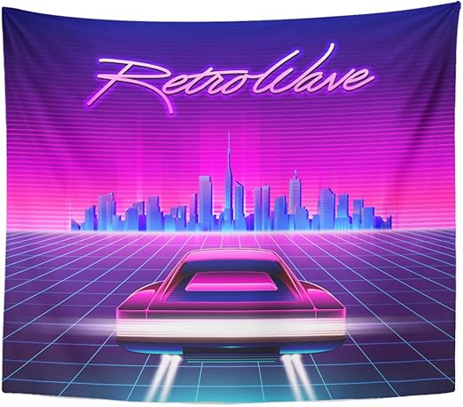 Amazon Com Emvency Tapestry 80s Retro Sci Fi Futuristic Synth