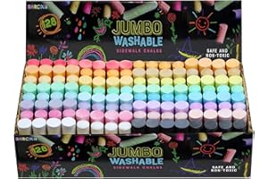 BEROXII Sidewalk Chalk Bulk for Kids Toddlers 128 PCS in 16 Colors, Washable Toxic Free Jumbo Chalk for Outdoor Art Play with Chalkboard Blackboard or Playground, Gift for Birthday Party