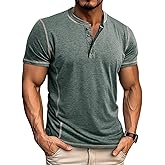 Men's Henley T-Shirt Basic Tees Casual Short Sleeve Tops Buttons Shirts Crewneck Pullover